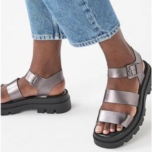 Chunky Silver Grey Metallic Sandals